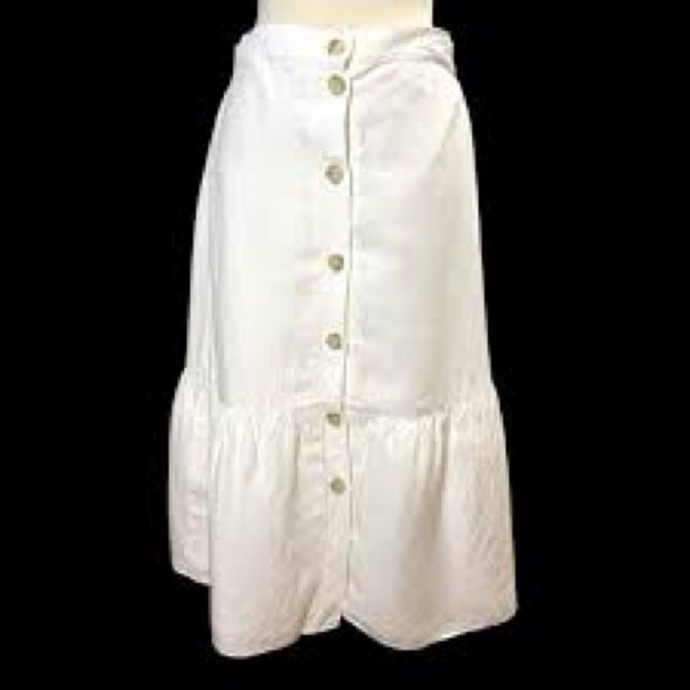 LOFT XL Linen Blend button front Fully Lined flounce midi Western White skirt